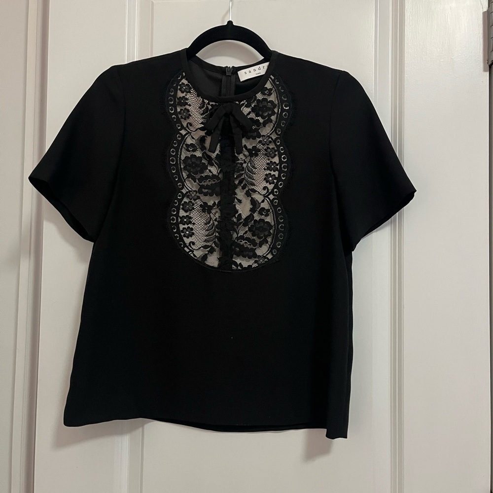 Sandro Black Blouse with Lace Detail